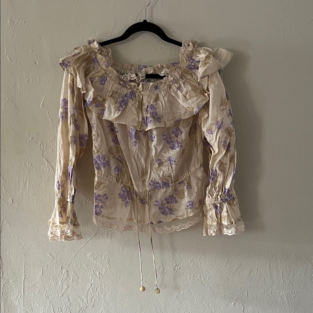 River Island Cream and Purple Floral Blouse